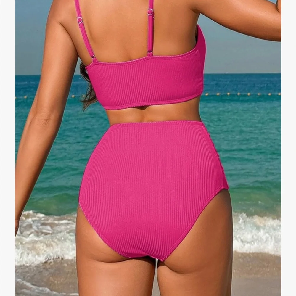 Herseas Pink Ribbed Women's Swimwear Set Sz S. New in open bag